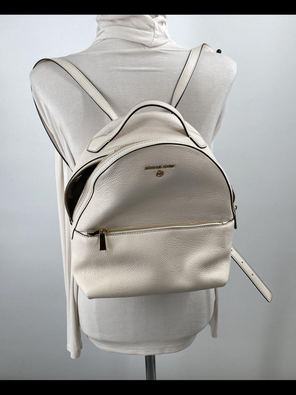 Michael Kors Ivory Pebbled Leather Backpack with Gold Hardware